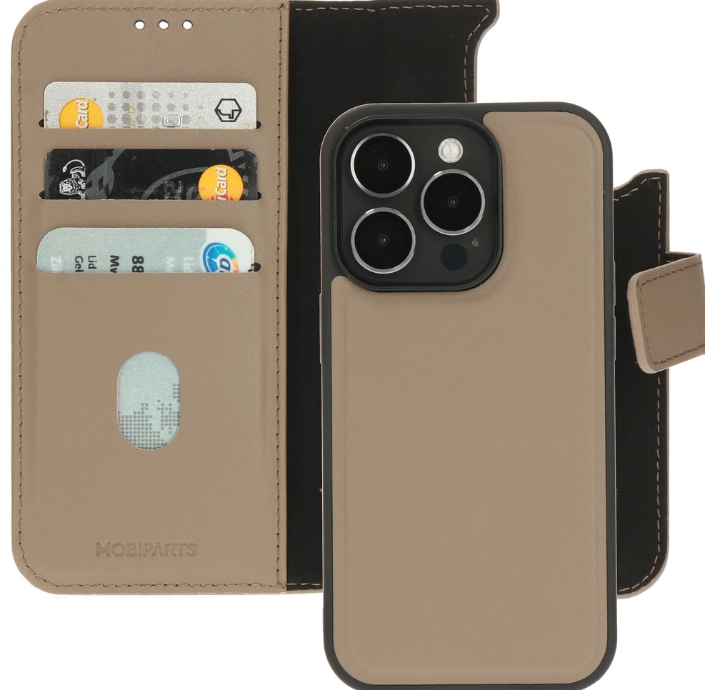 Mobiparts Leather 2 in 1 Wallet Case Apple iPhone 14 Pro Taupe hoesje