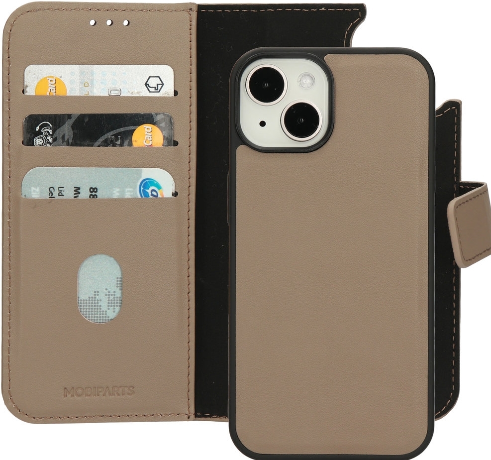 Mobiparts Leather 2 in 1 Wallet Case Apple iPhone 14 Taupe hoesje