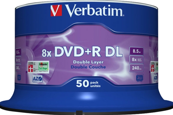 VERBATIM 50 x DVD+R DL - 8.5 GB (240 min.) 8x - dof zilver - spindel