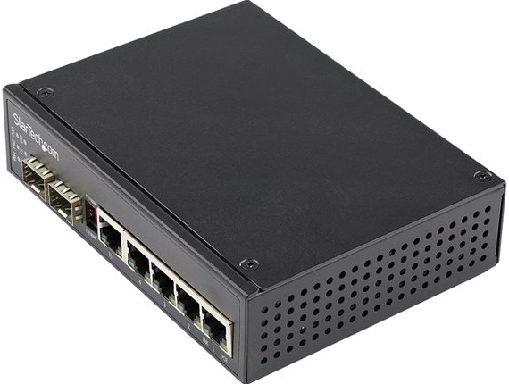 StarTech.com Industrial 6 Port Gigabit Ethernet Switch 4 PoE RJ45 +2