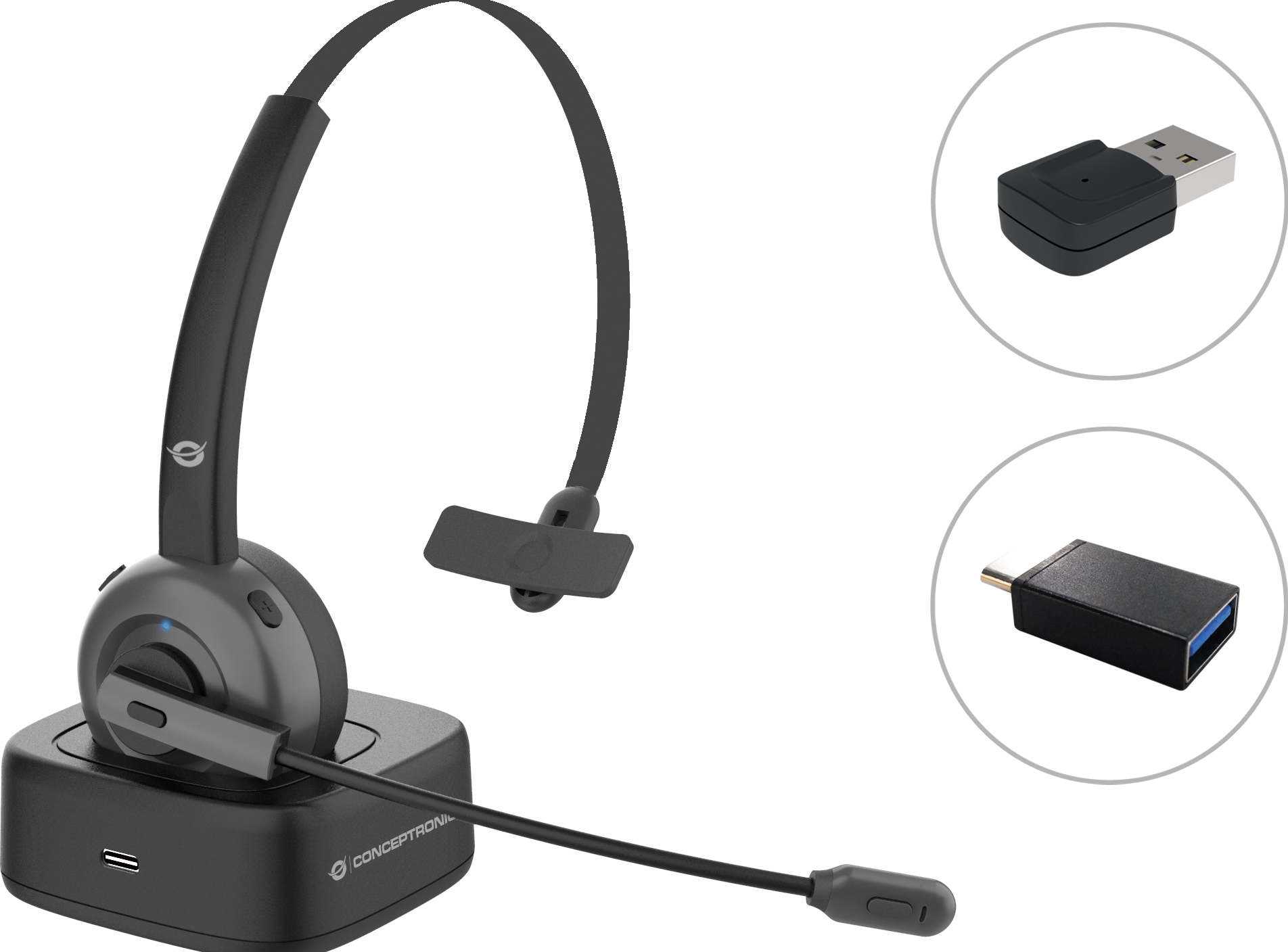 CONCEPTRONIC Headset Wireless Bluetooth met Ladest.+ Ada. zwart