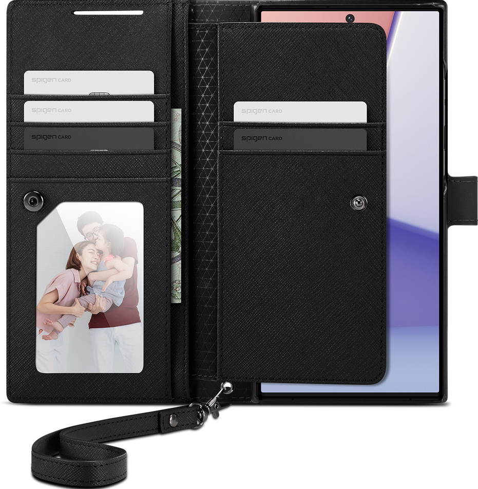 Spigen Wallet S Plus Book Case Portemonnee Hoesje met ruimte voor Pasjes Geschikt voor Samsung Galaxy S23 Ultra Zwart