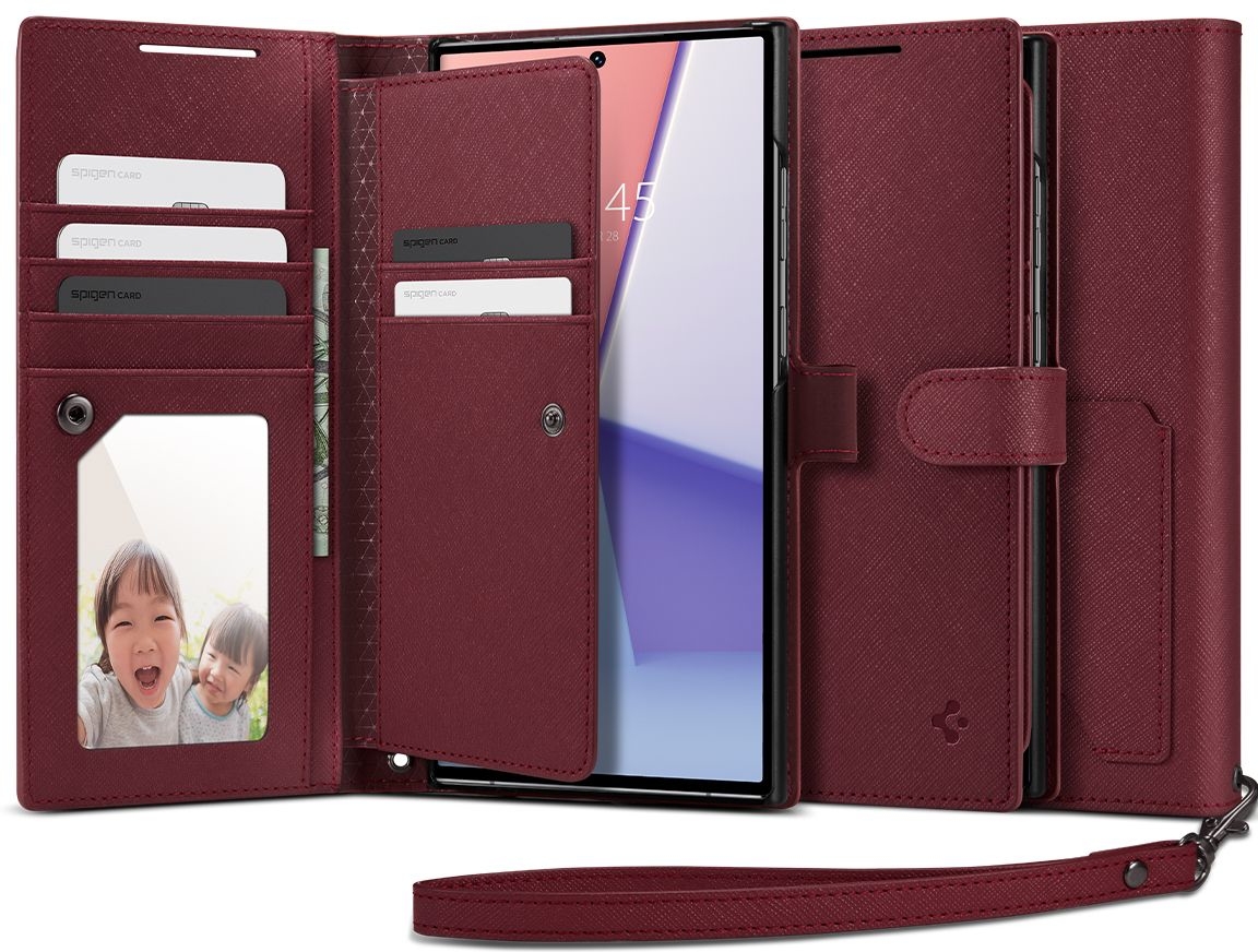 Spigen Wallet S Plus Book Case Portemonnee Hoesje met ruimte voor Pasjes Geschikt voor Samsung Galaxy S23 Ultra Rood