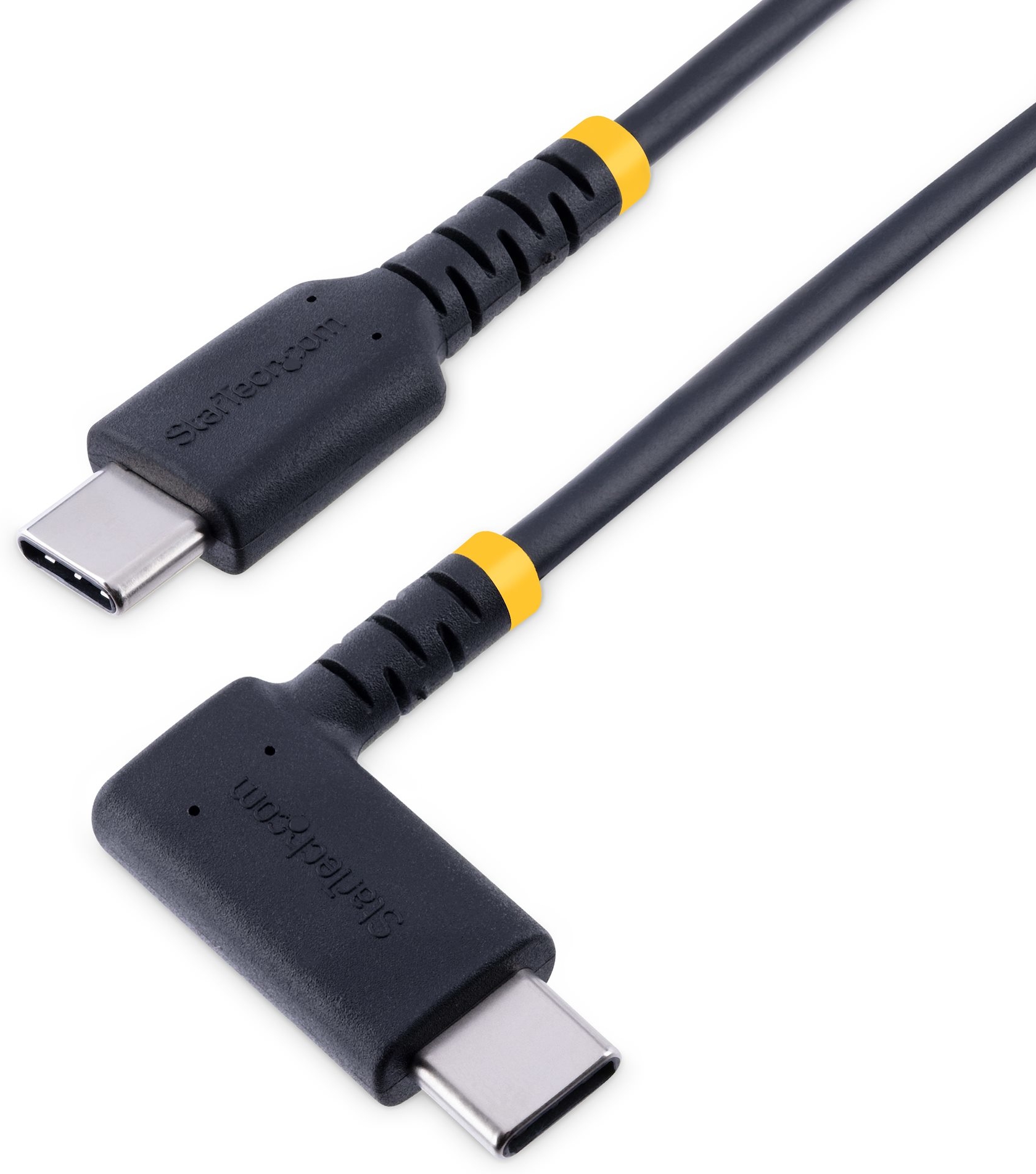 StarTech.com 2m USB-C Oplaadkabel, Haakse USB-C Kabel, 60W PD 3A, Robuuste Fast Charge USB-C Kabel, USB 2.0 Type-C, USB Laadkabel met Aramide Vezel, Zwart