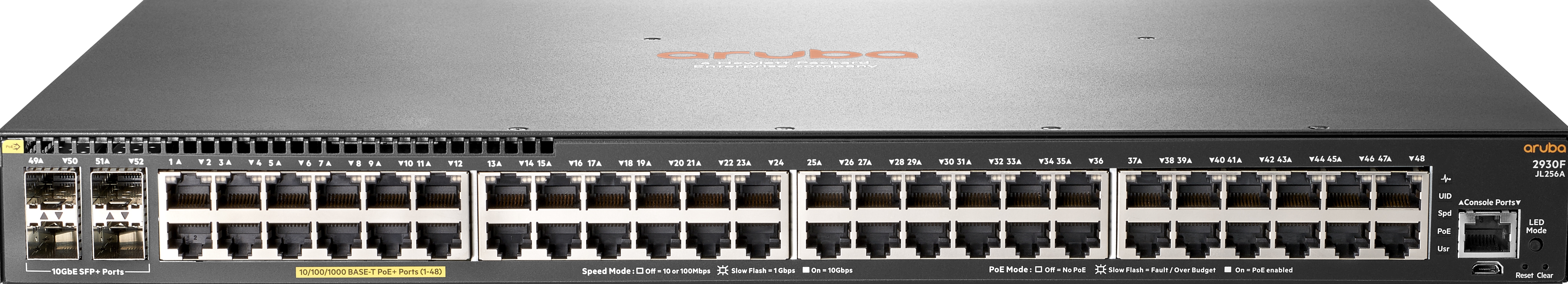 Hewlett Packard Enterprise Aruba 2930F 48G PoE+ 4SFP+, Managed, L3, Gigabit Ethernet (10/100/1000), Power over Ethernet (PoE), Rack-montage, 1U