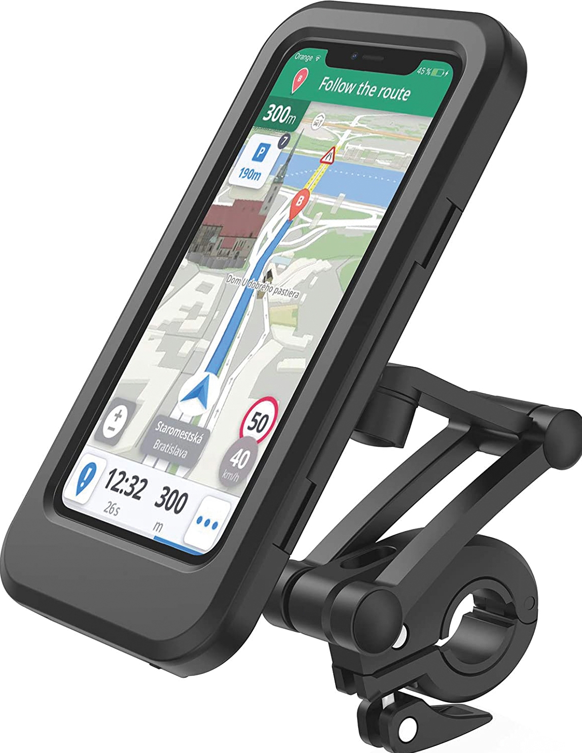 RealPower TourProtect universele telefoonhouder voor fiets, bromfiets of motor - Geschikt voor smartphones tot 6,7 inch - Spatwaterdicht - Navigatiehouder voor fiets - zwart