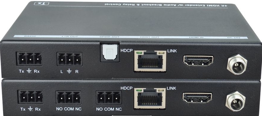 HDBaseT Extender kit w/relay for screen and audio de-embed