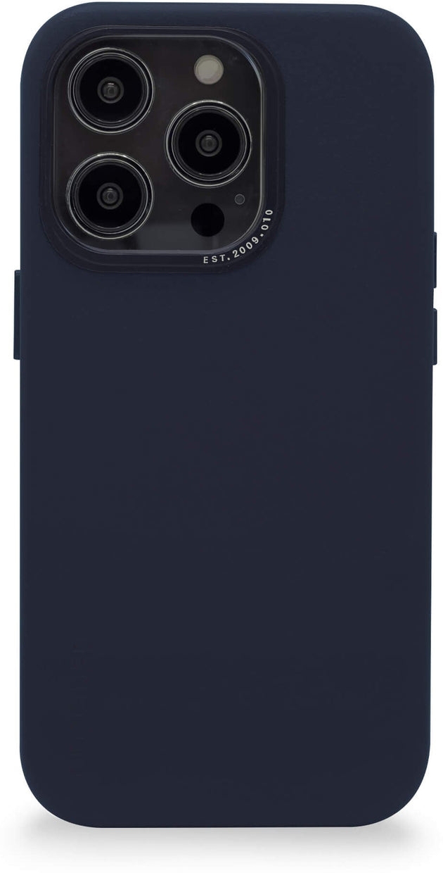 DECODED Leren Back Cover - iPhone 14 Pro Max - Hoogwaardig Europees Leer - Hoesje met Metalen Knoppen - Magnetische Technologie van Apple - Navy