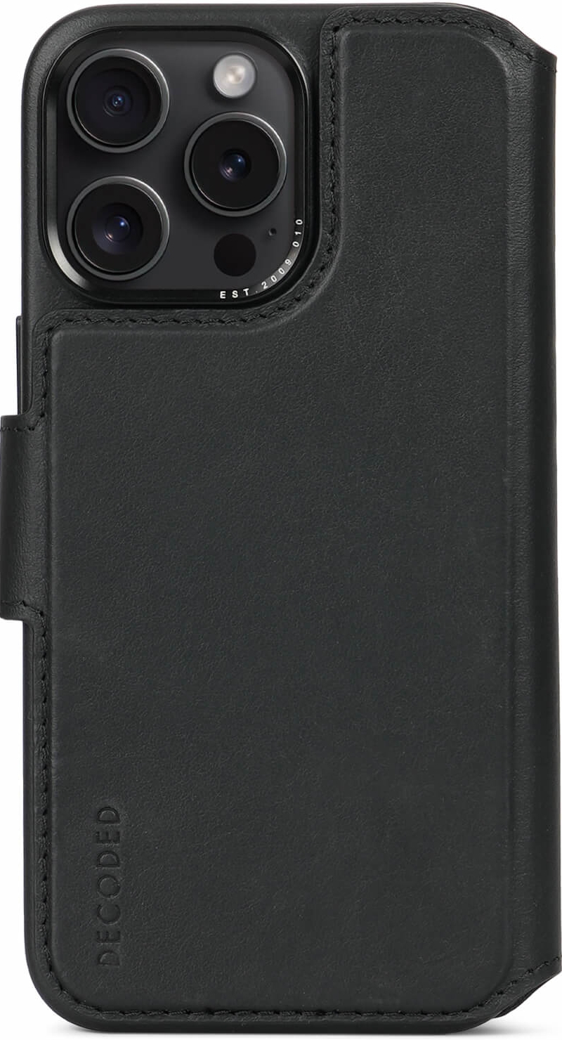 DECODED Detachable Wallet Case - iPhone 15 Pro Max - 2-in-1 Magnetisch Afneembaar Hoesje met Pasjeshouder - Hoogwaardig Europees Leer - Geschikt voor MagSafe - Black Zwart