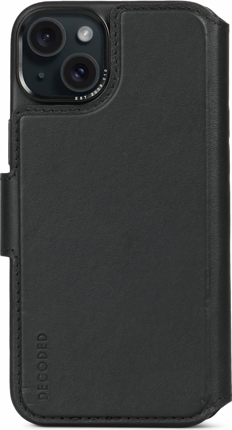 DECODED Detachable Wallet Case - iPhone 15 Plus - 2-in-1 Magnetisch Afneembaar Hoesje met Pasjeshouder - Hoogwaardig Europees Leer - Geschikt voor MagSafe - Black Zwart