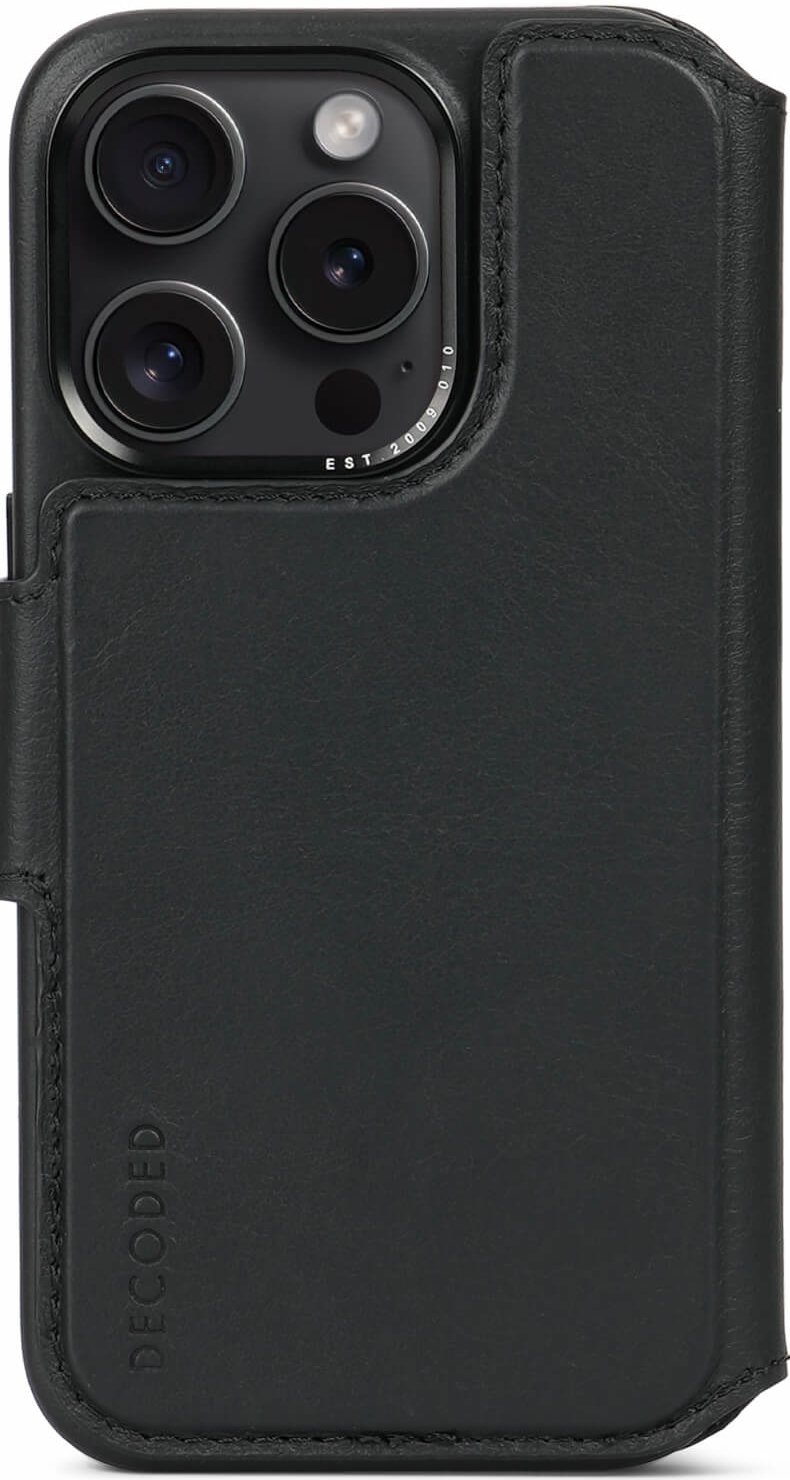 DECODED Detachable Wallet Case - iPhone 15 - 2-in-1 Magnetisch Afneembaar Hoesje met Pasjeshouder - Hoogwaardig Europees Leer - Geschikt voor MagSafe - Black Zwart