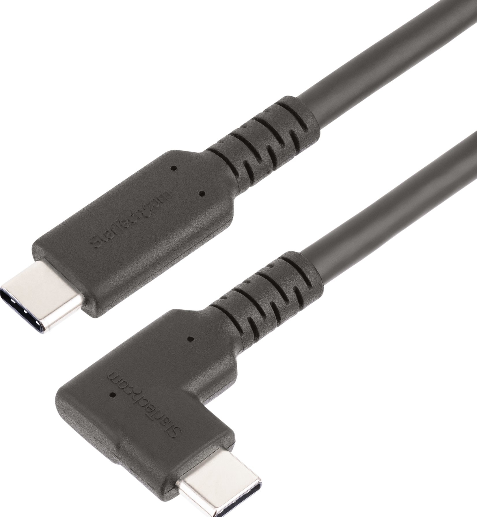 StarTech.com 1m Haakse USB-C Kabel, Rugged, USB 3.2 Gen 2 (10 Gbps), USB C naar C Data transfer Kabel met Rechte Hoek, 4K 60Hz DP Alt Mode, 100W Power Delivery, USB Type-C Kabel (R