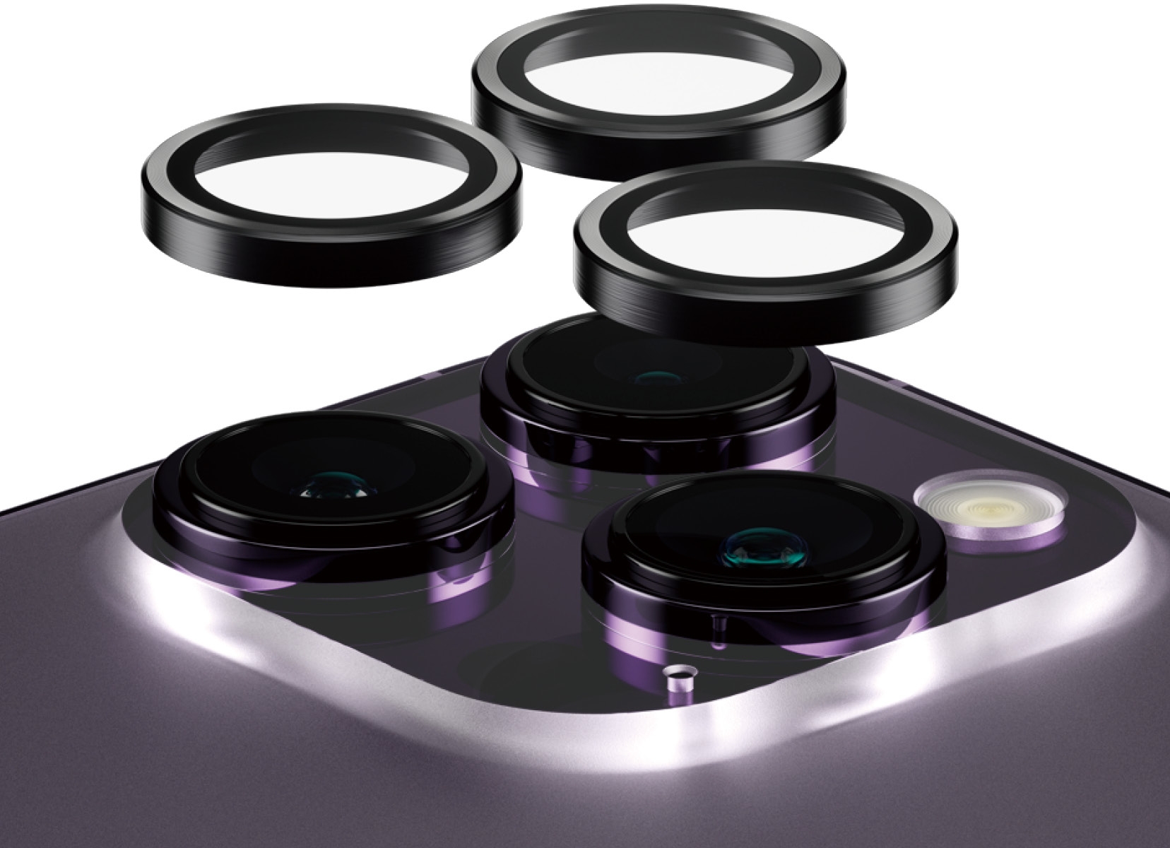 PanzerGlass Optical Hoop Rings Geschikt voor Apple iPhone 14 Pro / 14 Pro Max - Camera Lens Protector Glas - Schokbestendig - Krasbestendig - met Applicator - Zwart