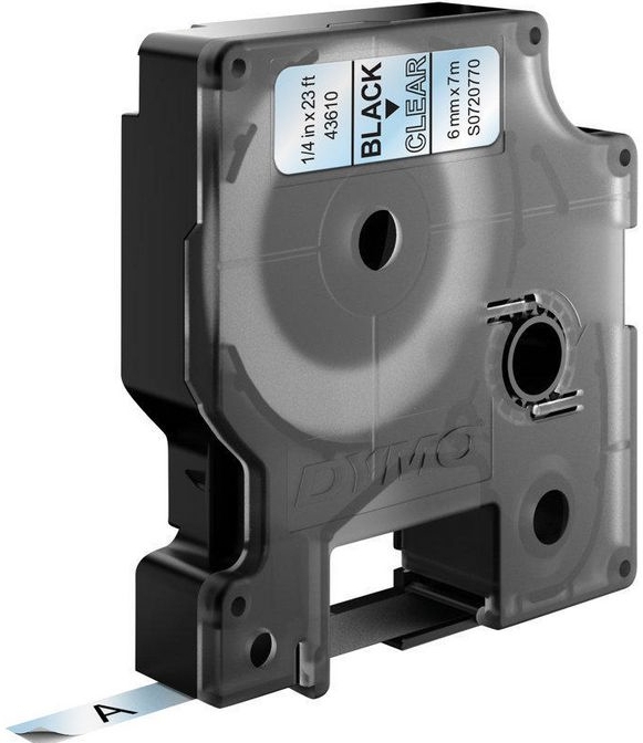 Dymo D1 Lettertape 6 mm x 7 m zwart op transparant 43610