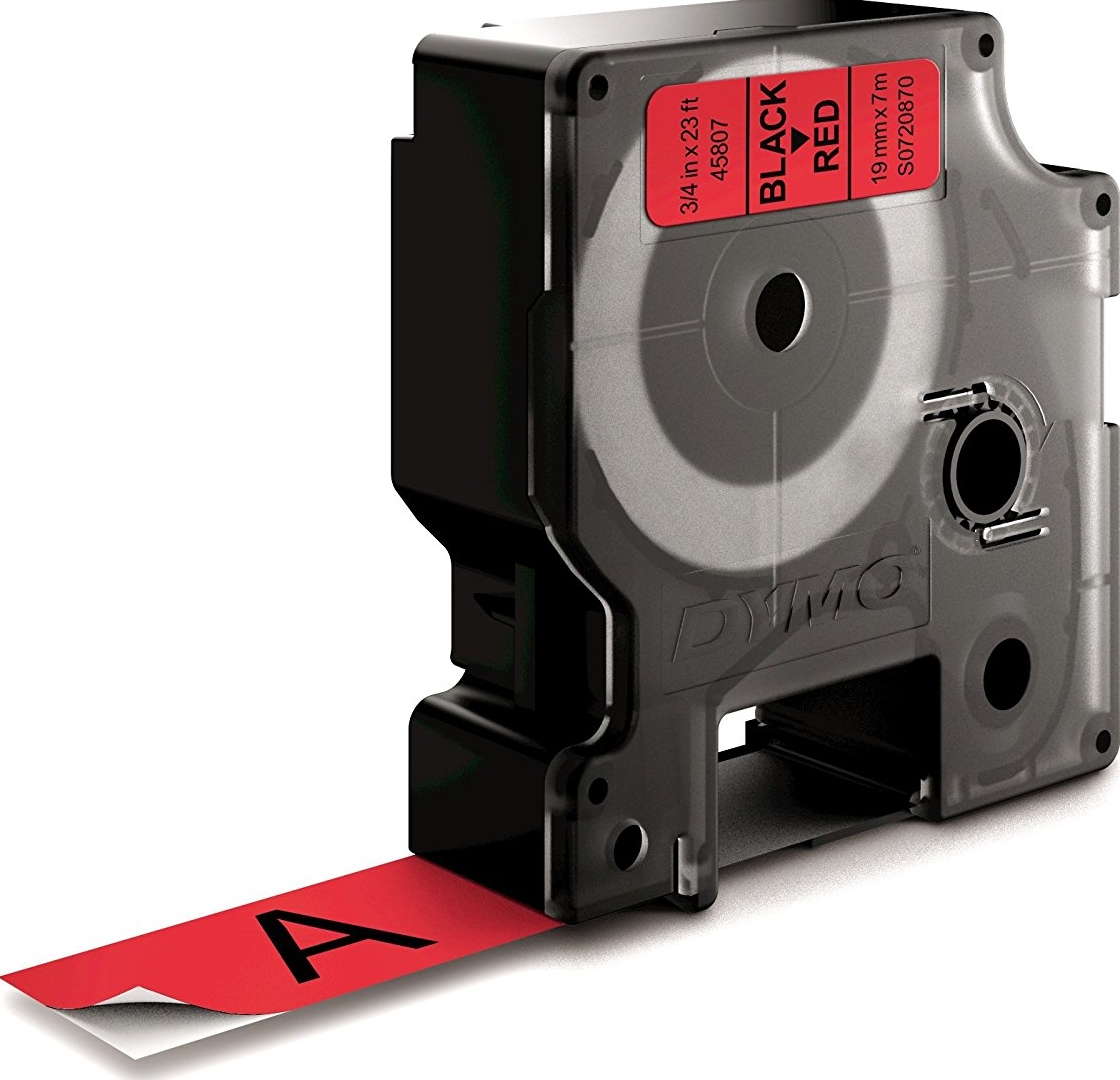 DYMO originele D1 labels | zwarte afdruk op rode tape | 19 mm x 7 m | zelfklevende labels voor de LabelManager labelmaker | gemaakt in Europa