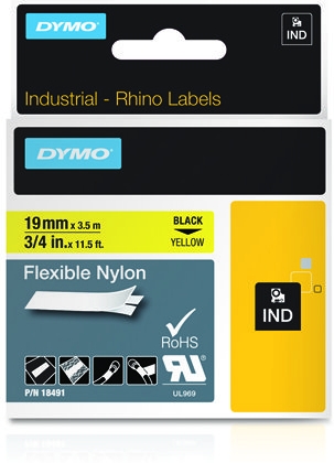 Dymo Rhino Band IND. Nylon 19 mm x 3.5 m zwart op geel