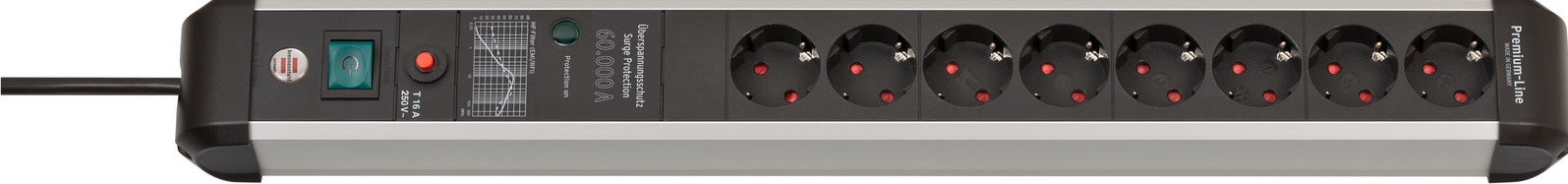 Brennenstuhl 1391010800 Stekkerdoos 8 Sockets | Premium Protect Line | Aan/uit Schakelaar | Overspanningsbeveiliging | Zwart/Zilver | 3 meter