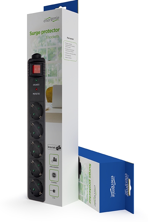 Stekkerdoos met schakelaar 5 voudig, 3 meter snoer zwart